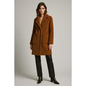 FRENCH CONNECTION Notch Collar Faux Fur Teddy Lapel Midi Coat S